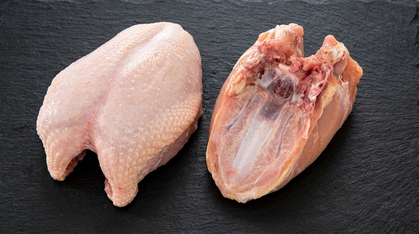 Peito de frango com osso e com pele